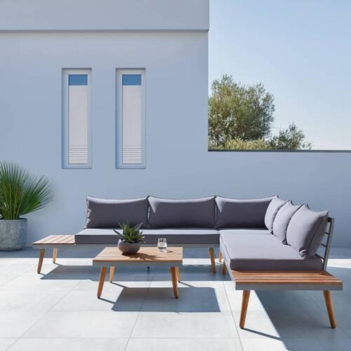 Zahradní sedací souprava LANCIANO - šedá/tmavě šedá, Moderní, kov/dřevo (257/68/74cm) - Bessagi Garden