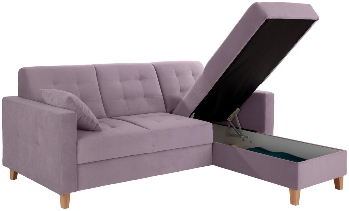 Rohová sedačka BERGEN, oboustranná, šeříkový samet - přírodní barvy/šeříková, Design, dřevo/textil (231/160cm) - Luca Bessoni