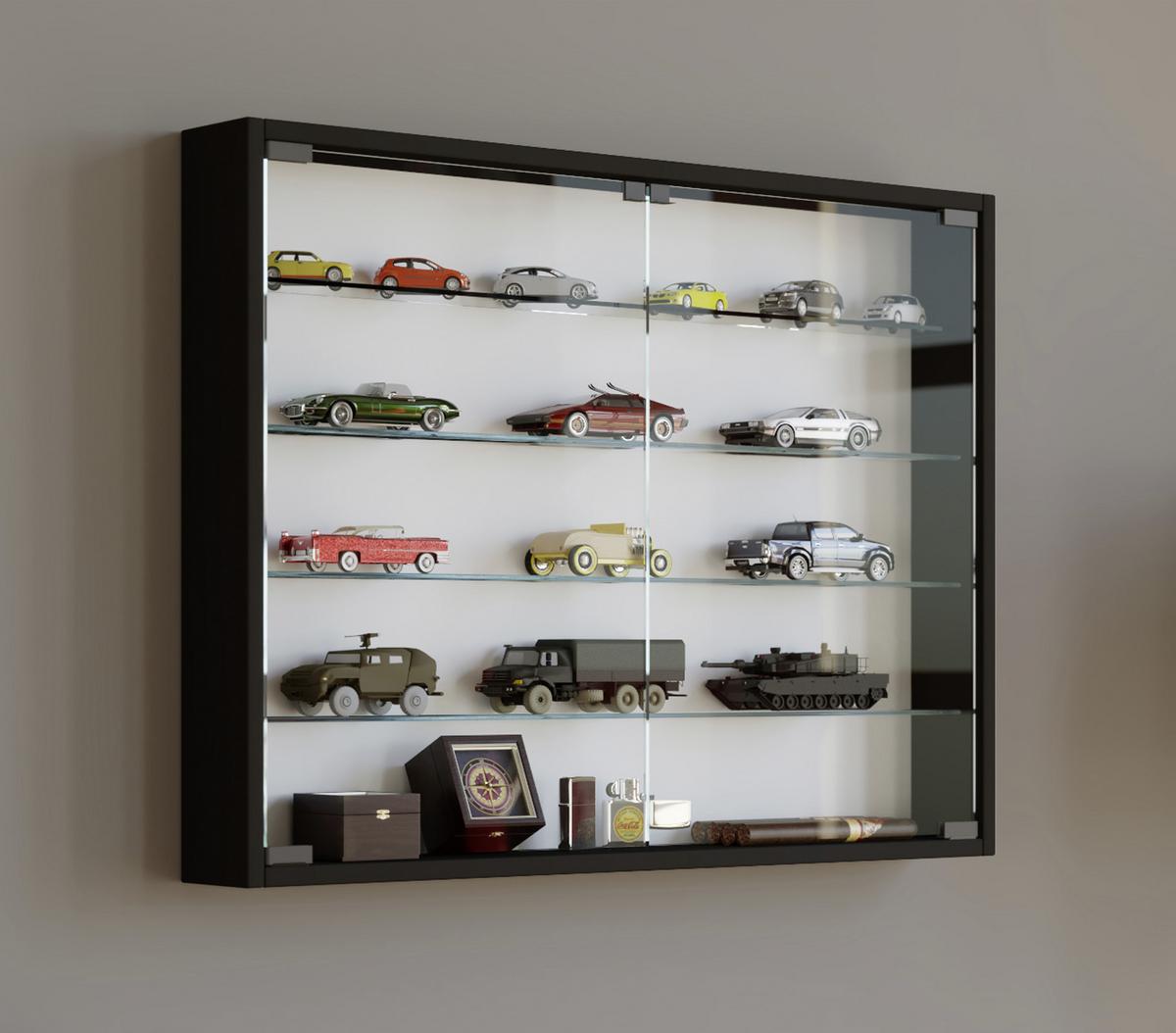 Hängevitrine Mandosa L B: 80cm Schwarz Dekor, Sicherheitsglas - Transparent/Schwarz, KONVENTIONELL, Glas/Holzwerkstoff (80/60/10cm) - MID.YOU