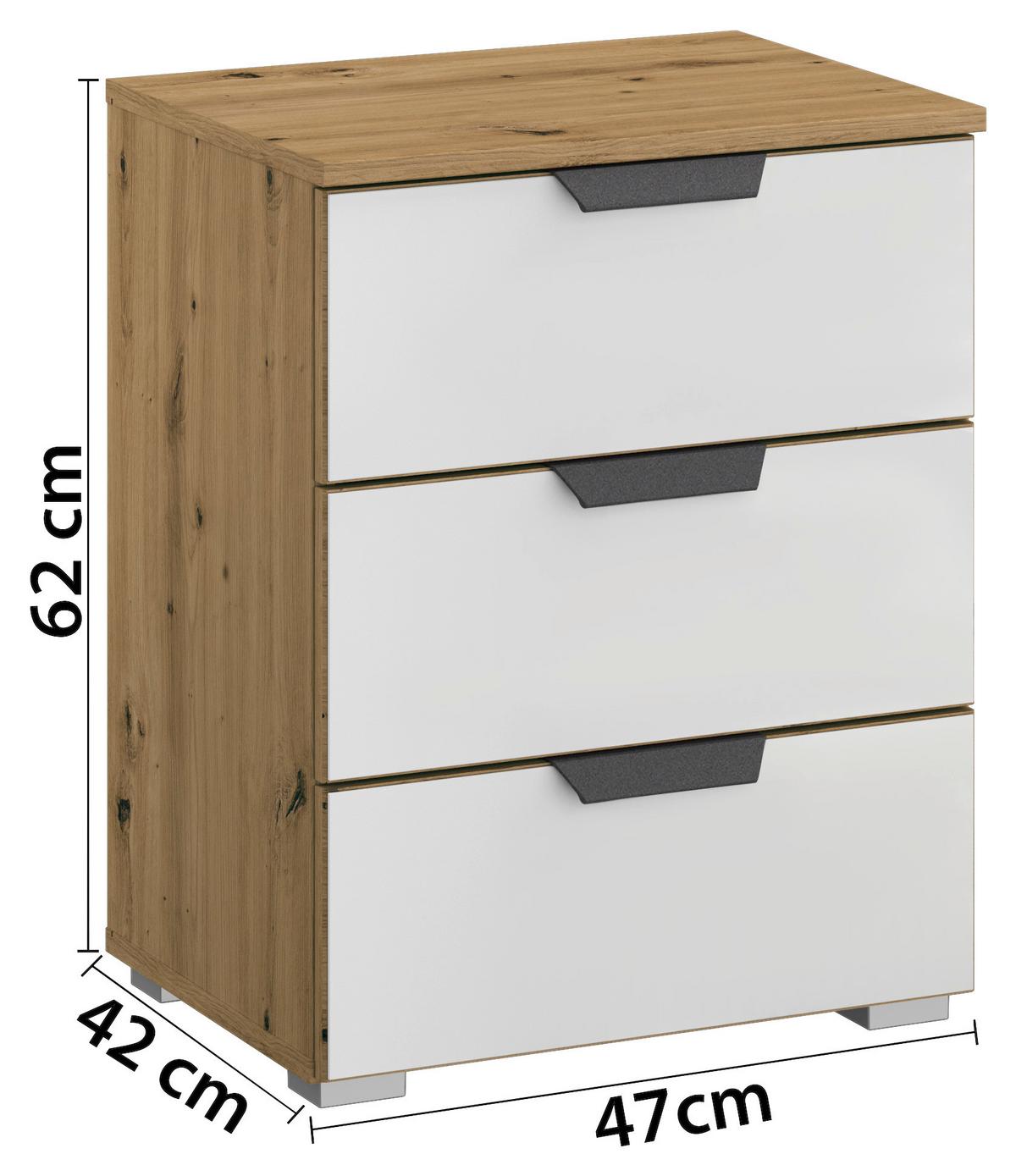 Nachtkästchen Weiß/eiche Dekor H: 62 Cm Artemis - Alufarben/Weiß, MODERN, Glas/Holzwerkstoff (47/62/42cm) - Rauch Möbel