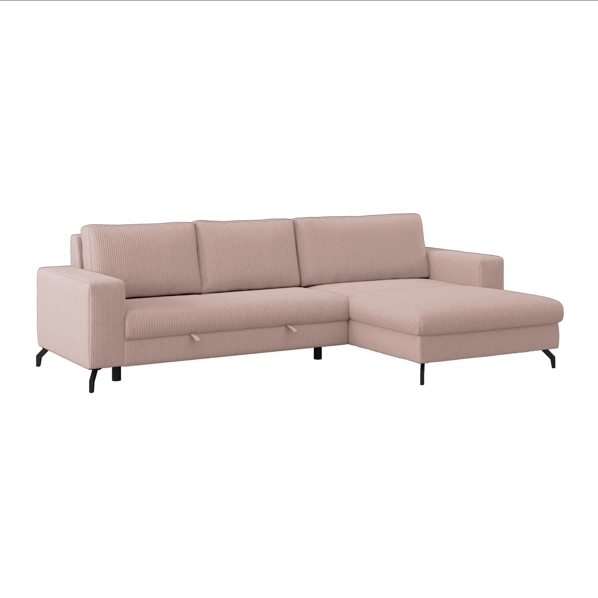 Ecksofa mit Bettkasten Cloud Rosa Cord 290x178 cm - Rosa, Trend, Textil (290/178cm)
