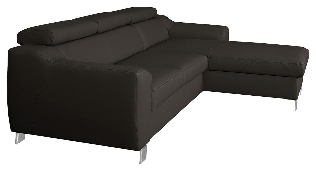 Ecksofa Aspen Dunkelbraun S: 242 Cm - Chromfarben/Dunkelbraun, Design, Leder/Textil (242/176cm) - Livetastic
