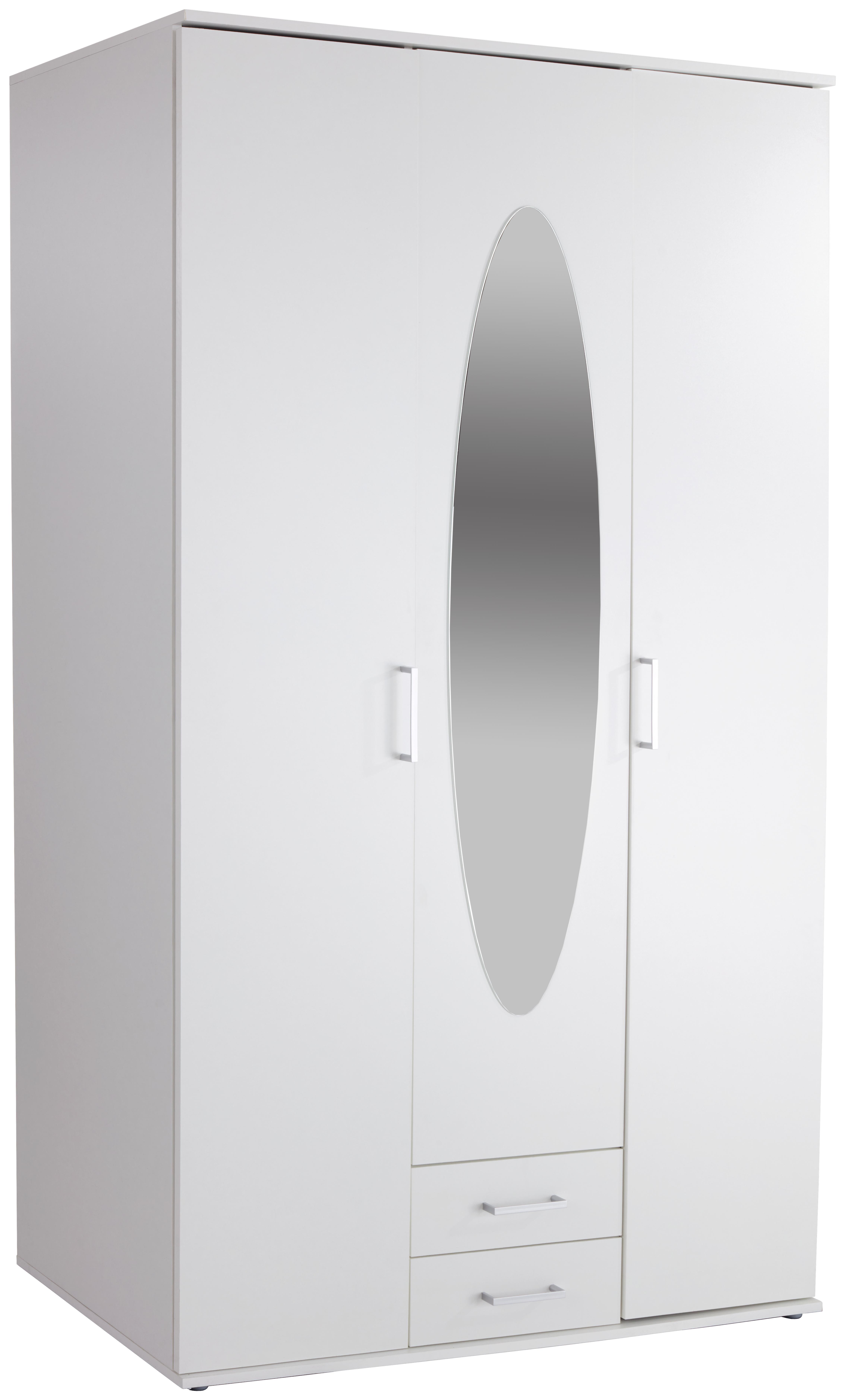 Kleiderschrank Paul B:120cm Weiß Dekor/ Spiegel - Weiß, ROMANTIK / LANDHAUS, Glas/Holzwerkstoff (120/196/53,5cm)