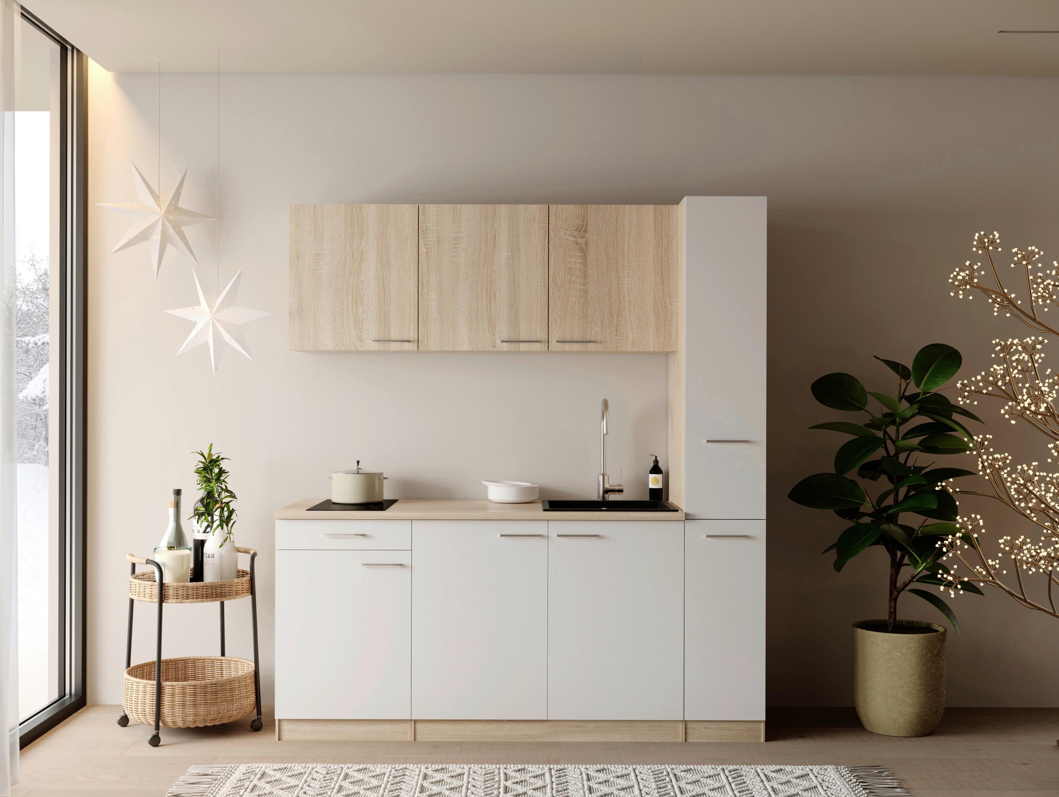 KÜCHENBLOCK Ingrid, Weiß B: 180 cm - Eichefarben/Weiß, Design, Holzwerkstoff (180cm) - Respekta