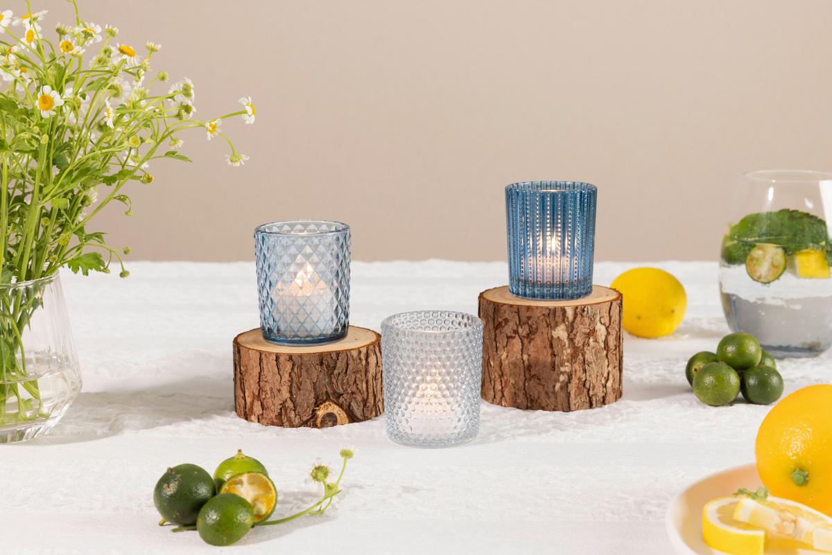 Teelichtglas Mariella - Blau/Dunkelblau, KONVENTIONELL, Glas (5,4/6,4cm) - Luca Bessoni