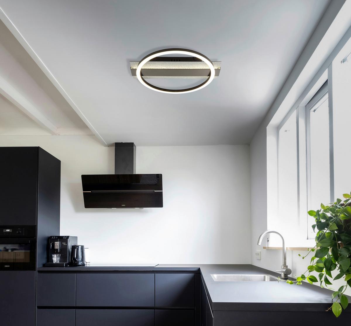 LED-Deckenleuchte Memory-Funktion - Silberfarben/Schwarzchrom, Design, Kunststoff/Metall (34,2/6,8/30cm) - Globo