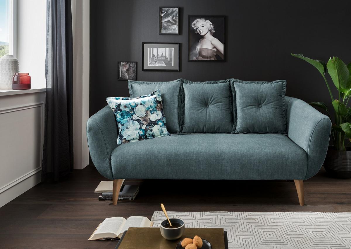 2,5-Sitzer Baggio Dblau B: 196 cm - Blau/Buchefarben, MODERN, Textil (196/94/103cm) - Livetastic