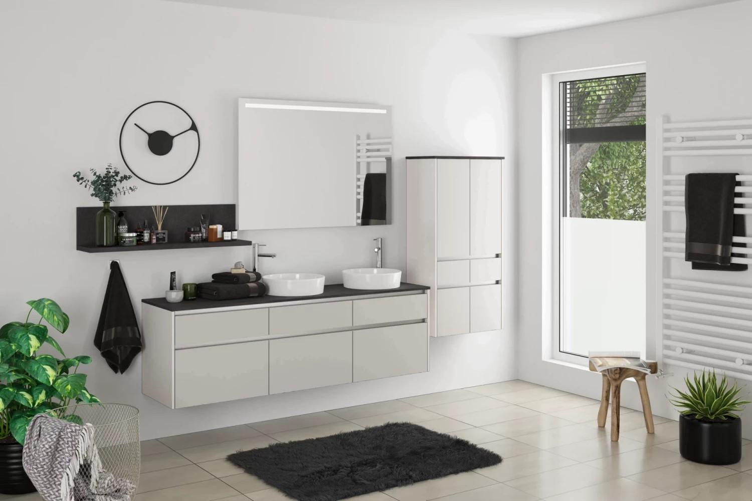 Badmöbel-set 5-tlg. Fontana B: Ca. 300 Cm Grau/schwarz - Schwarz/Grau, Holzwerkstoff (300cm) - Vertico