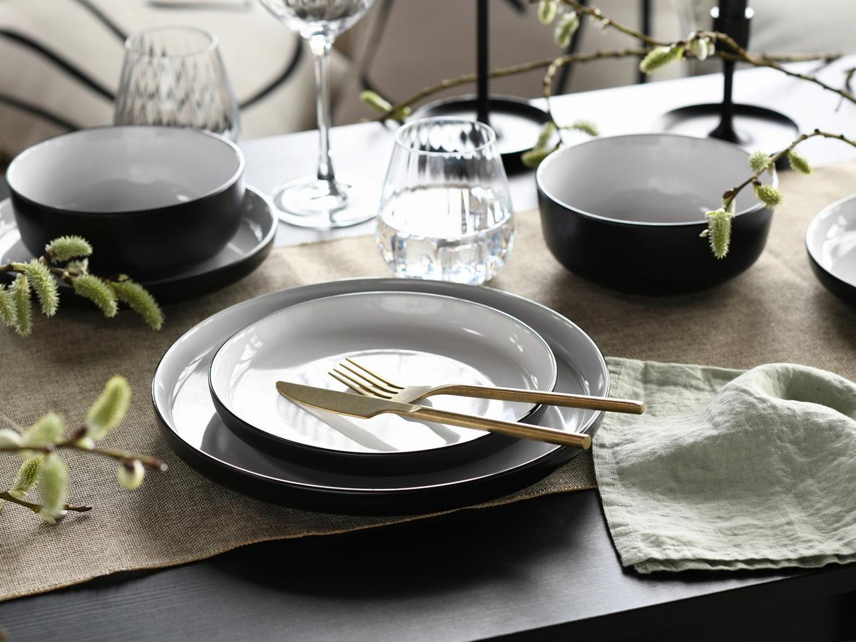 Tafelservice Nordic Cool Black Schwarz, Grauweiß 12--Teilig - Grauweiß/Schwarz, Basics, Keramik - Creatable