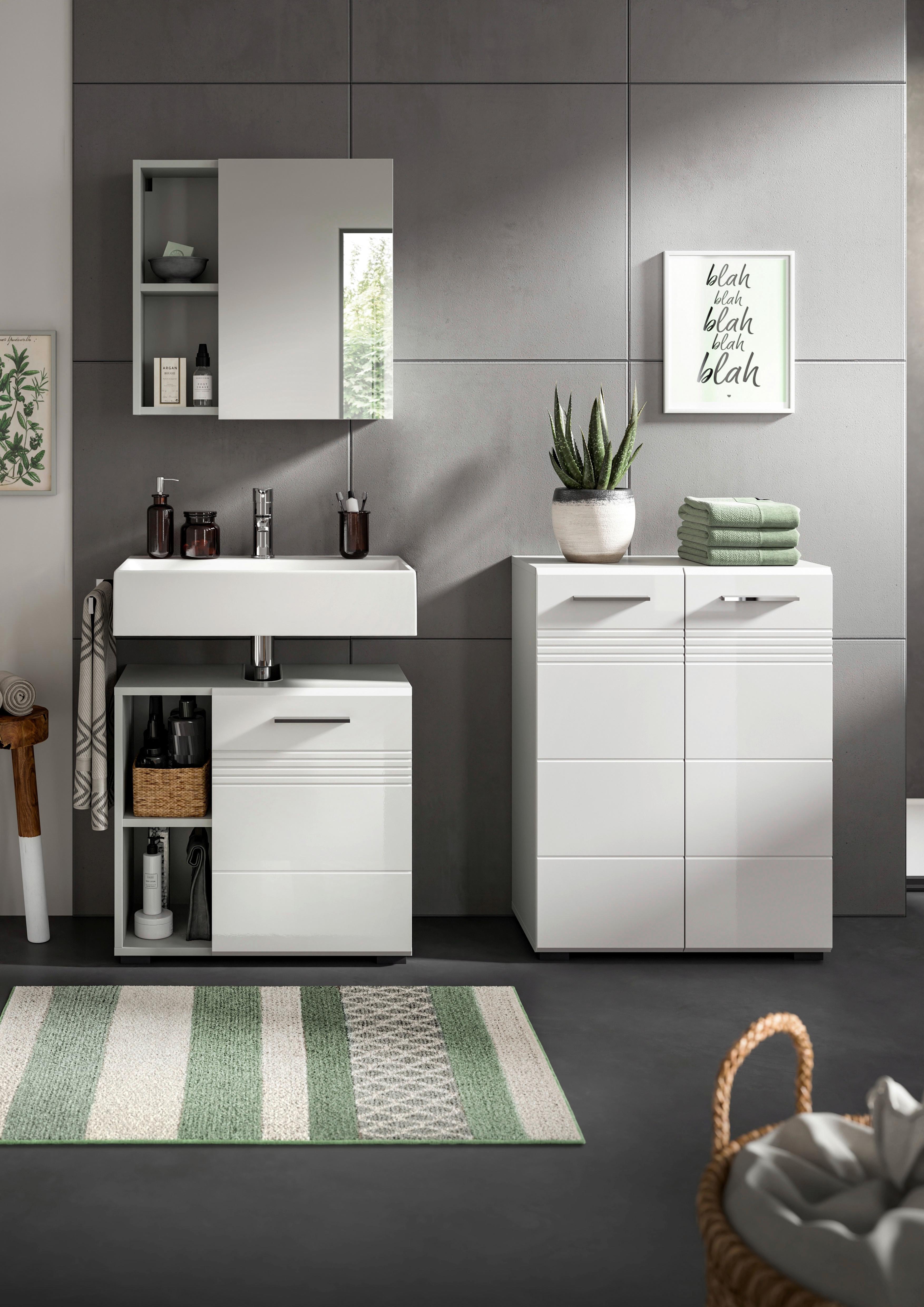Badezimmer Copa Grau Weiß Hg B: 120 Cm - Weiß Hochglanz/Schwarz, MODERN, Holzwerkstoff (120cm) - MID.YOU
