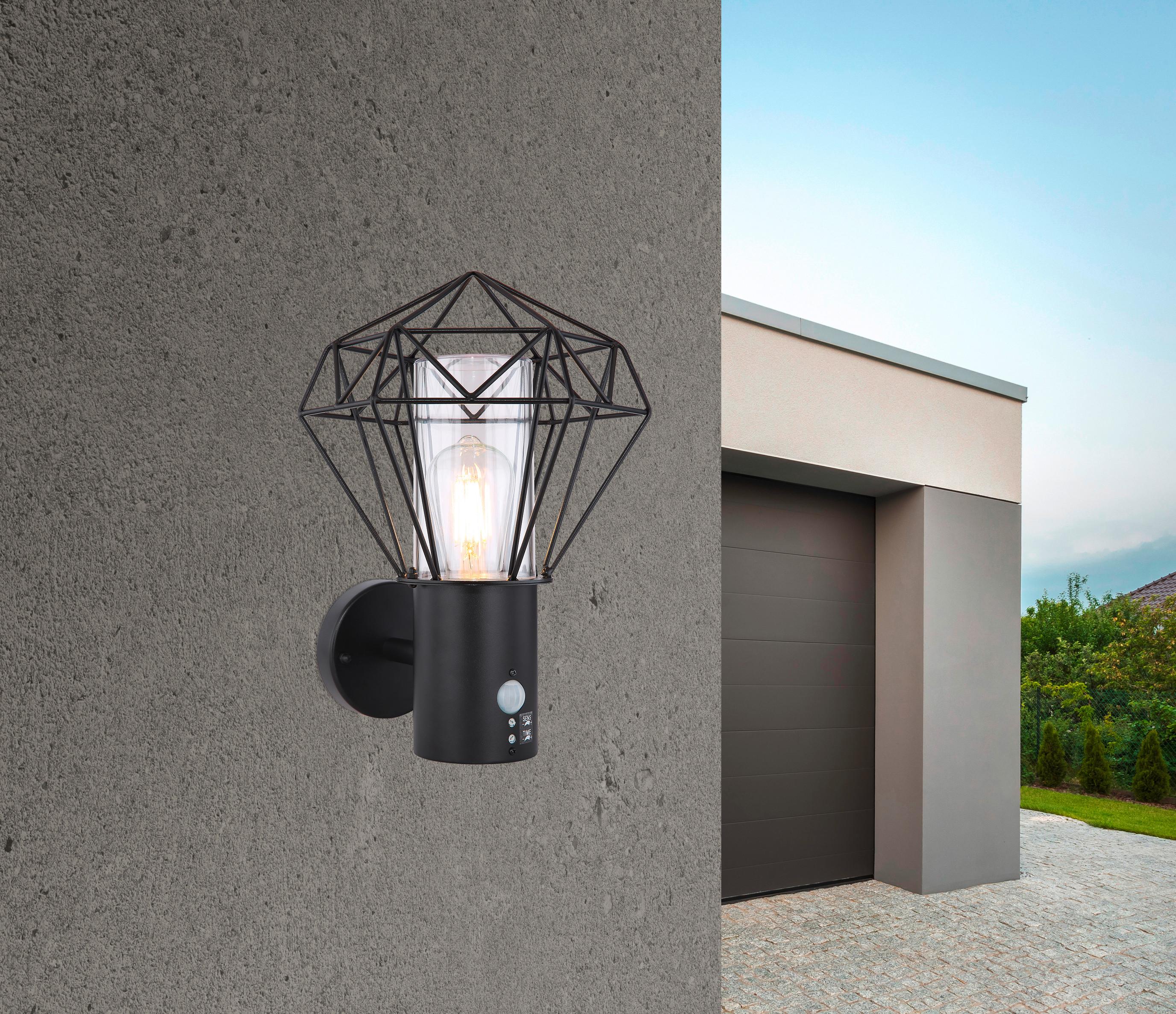 Außenleuchte + Bewegungsmelder Horace 15 Watt Edelstahl - Klar/Schwarz, Basics, Kunststoff/Metall (22,5/27,5/34cm) - Globo