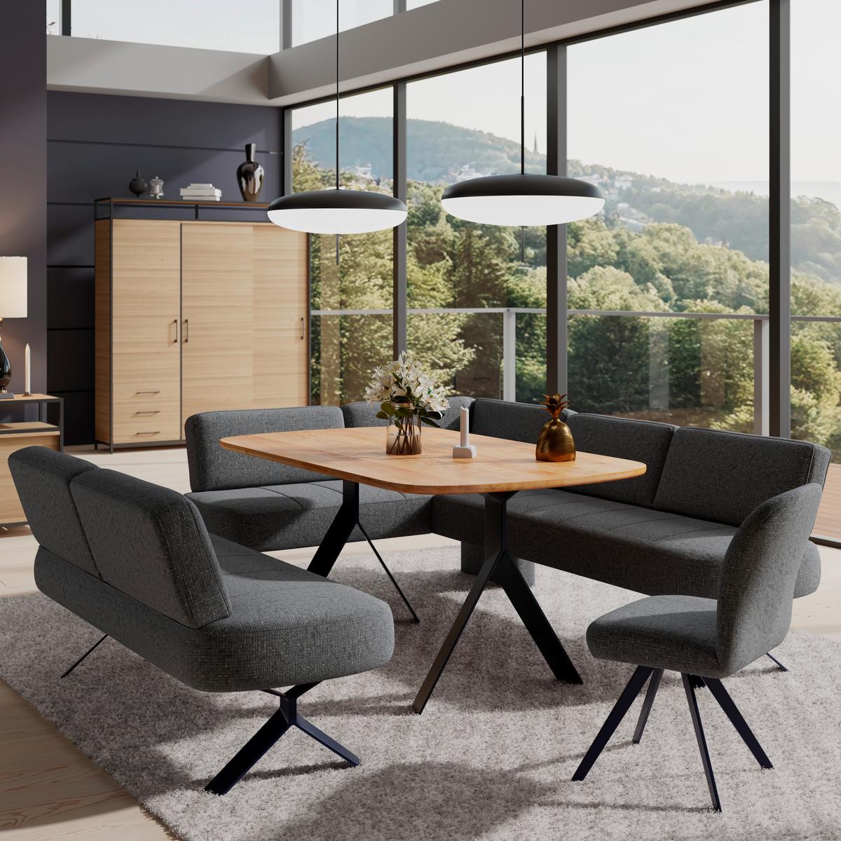 Eckbank schwarz/Metallbeine Ulmo,S: 176x248cm - Schwarz, MODERN, Textil/Metall (176/248cm)