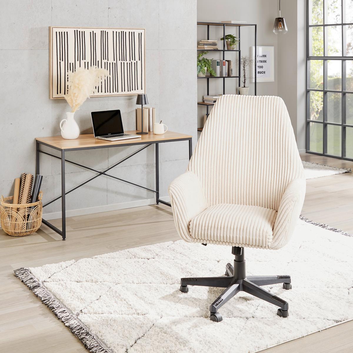 Drehstuhl Leone Mit Armstützen Kord Creme - Creme/Schwarz, MODERN, Kunststoff/Textil (66/137/68cm) - MID.YOU