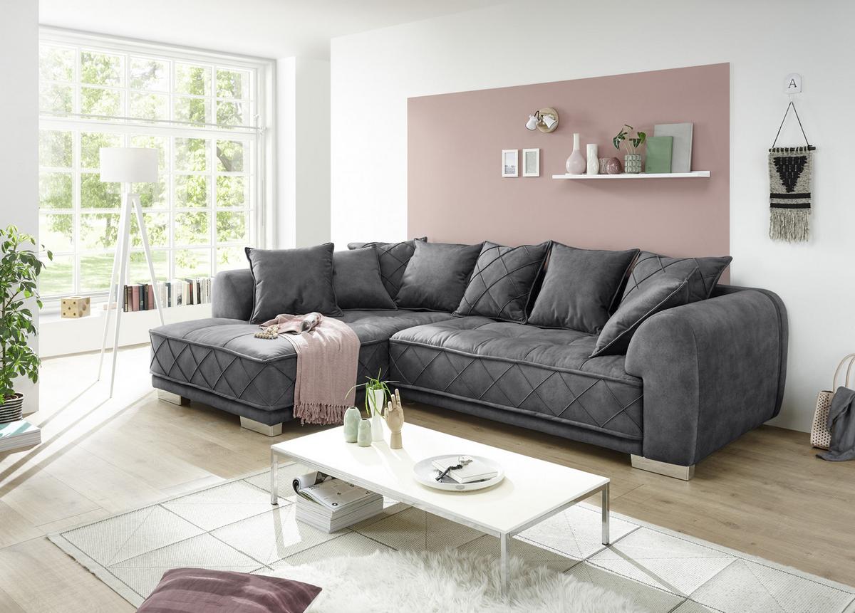 Sedací souprava ve tvaru L SENTINA antracitová - barvy stříbra/antracitová, Basics, kompozitní dřevo/textil (319/194cm) - MID.YOU