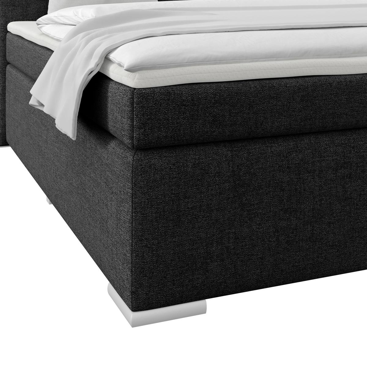 Boxspringbett Mira I Nordic, Lf: 180x200 cm - Alufarben/Schwarz, Basics, Textil (180/200cm)