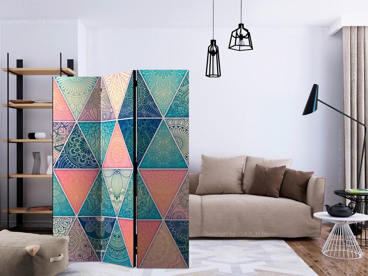 Paravent Multicolor Türkis B: 135 cm - Türkis/Multicolor, Basics, Holz/Textil (135/172/3cm) - artgeist