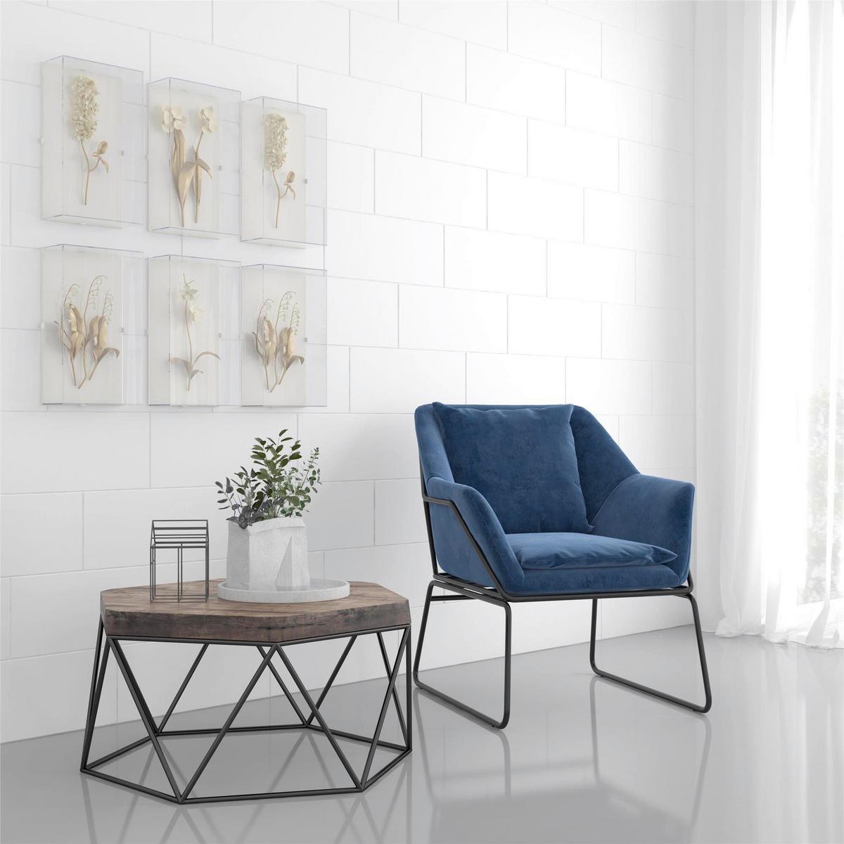 Stuhl Avery Blau Gepolstert - Blau/Schwarz, Design, Textil/Metall (71/81/66cm) - MID.YOU