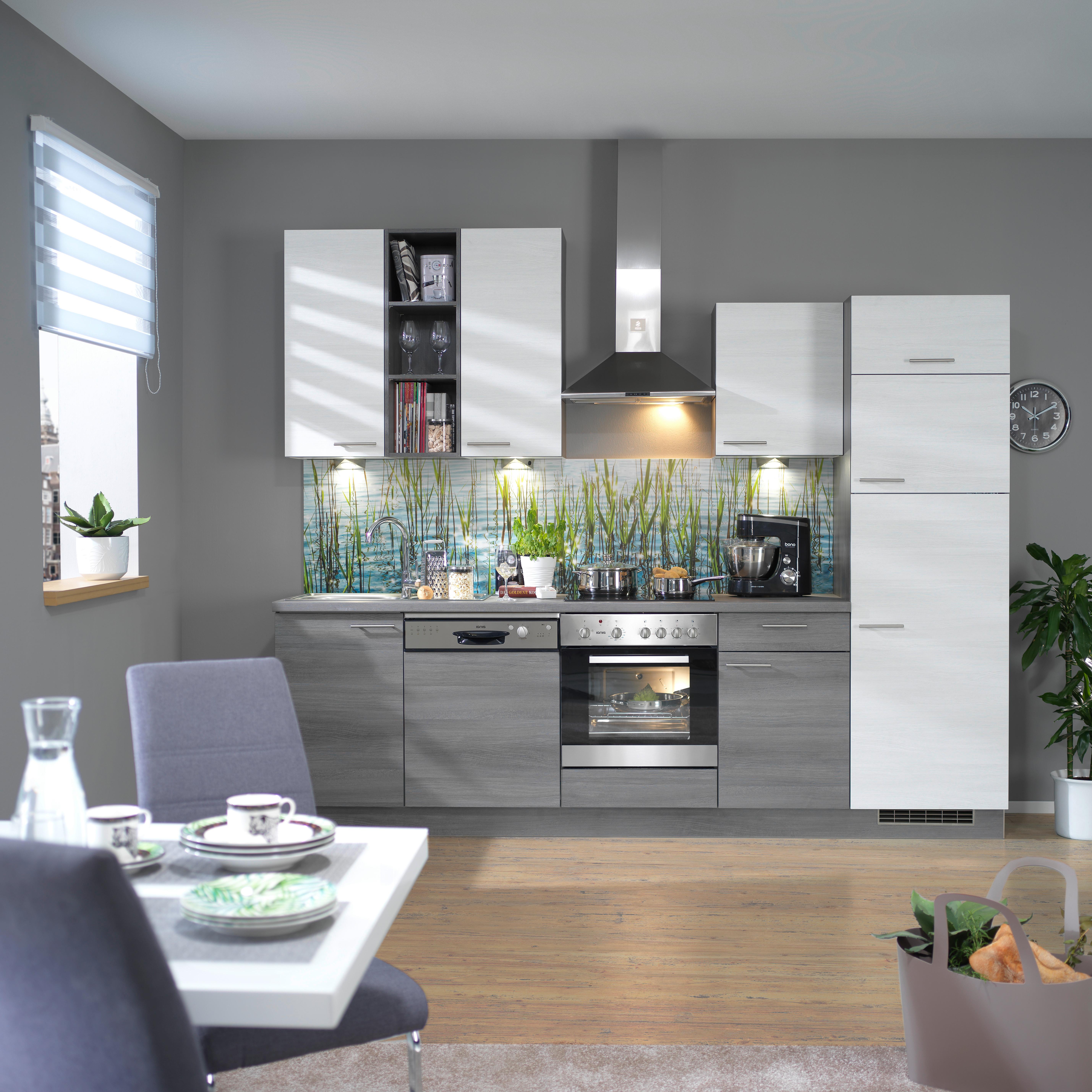Küchenzeile Plan Mit Geräten 280 cm Weiß/Grau - Weiß/Grau, Trend, Holzwerkstoff (280cm) - Express