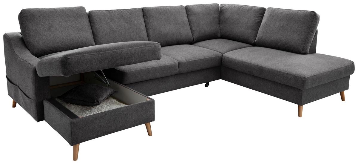 Wohnlandschaft Valentina Anthrazitu-F150/301 - Anthrazit/Naturfarben, KONVENTIONELL, Textil (150/301/200cm) - P & B