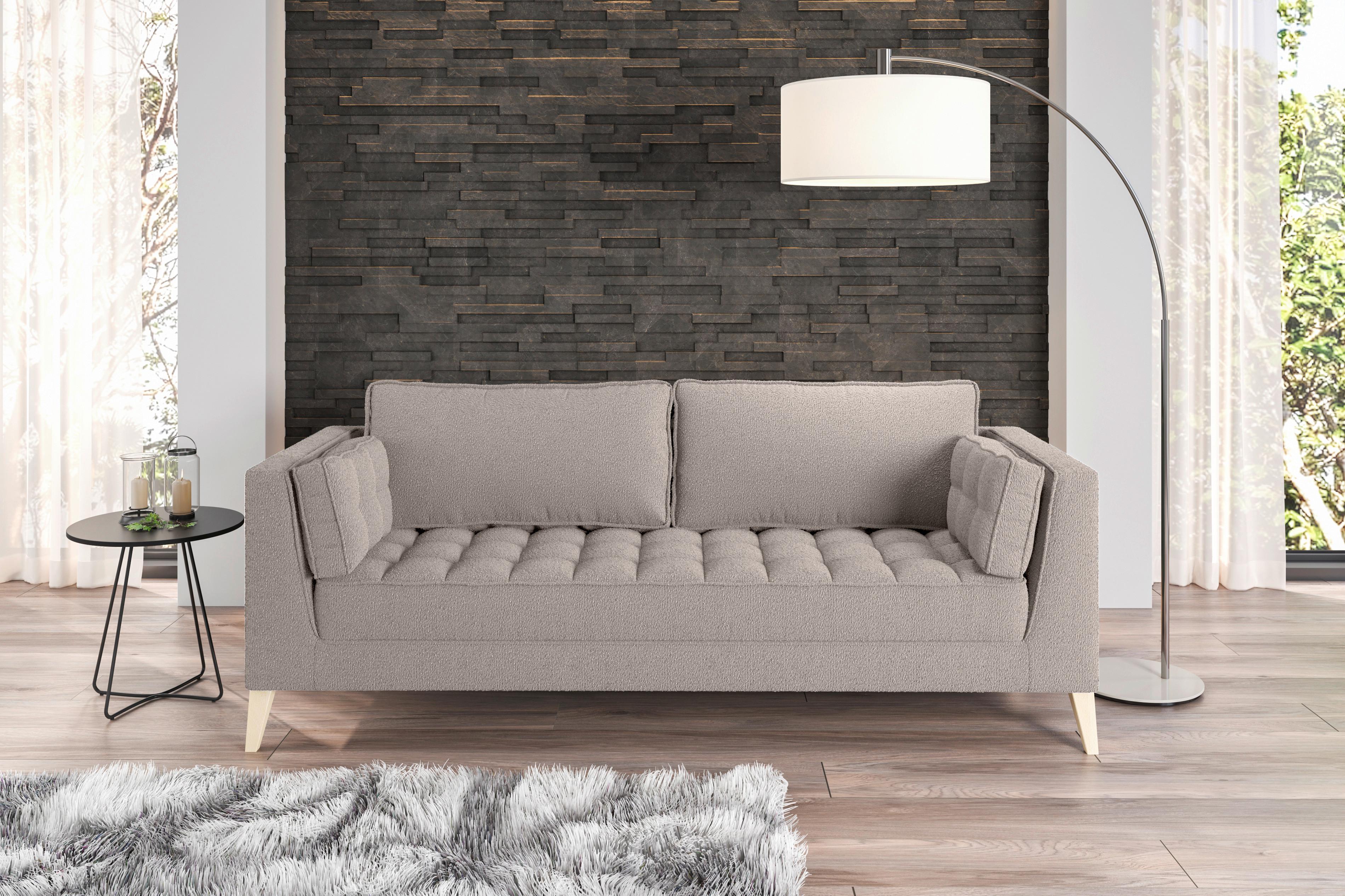 Třímístná pohovka DOTI, šedohnědá - přírodní barvy/šedohnědá, Design, kompozitní dřevo/textil (170/95/85cm) - MID.YOU