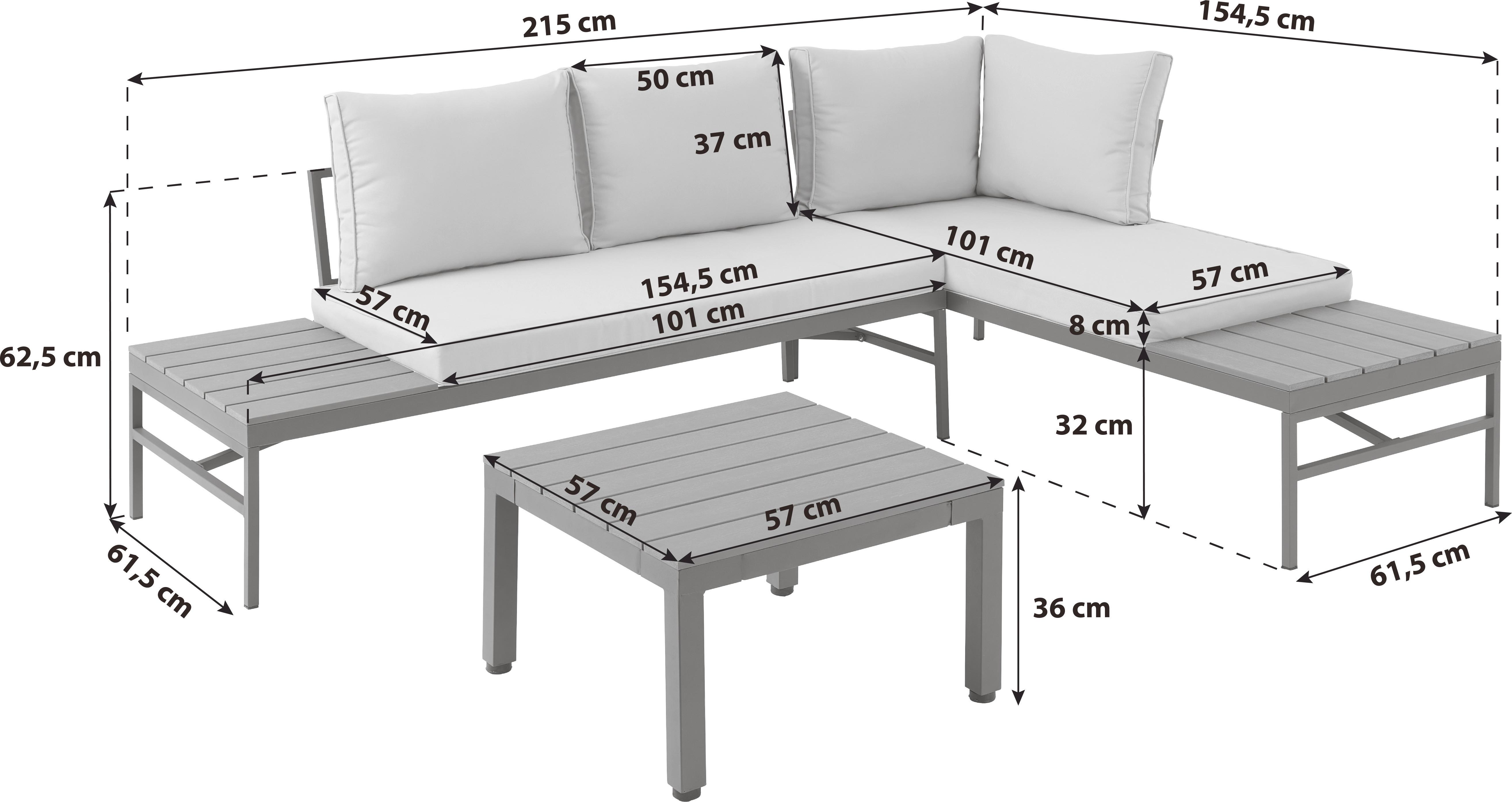 Loungegarnitur 3--Teilig. Oslo aus Metall/Kunststoff mit Kissen - Braun/Grau, MODERN, Kunststoff/Textil (215/154,5cm) - Luca Bessoni