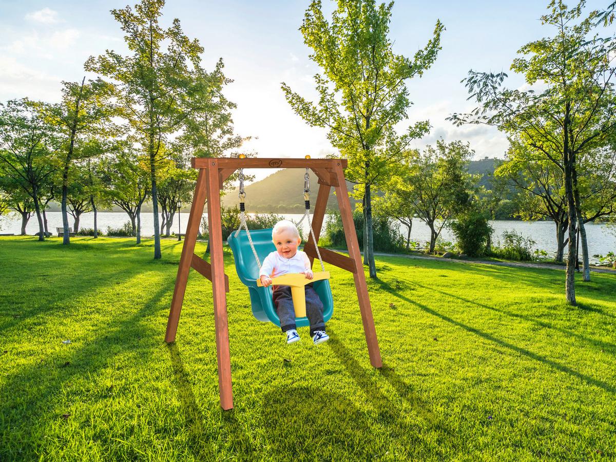 Schaukel Holz Braun Schale Witterungsbeständig - Braun, Basics, Holz/Kunststoff (120/134/103cm) - Ambia Garden