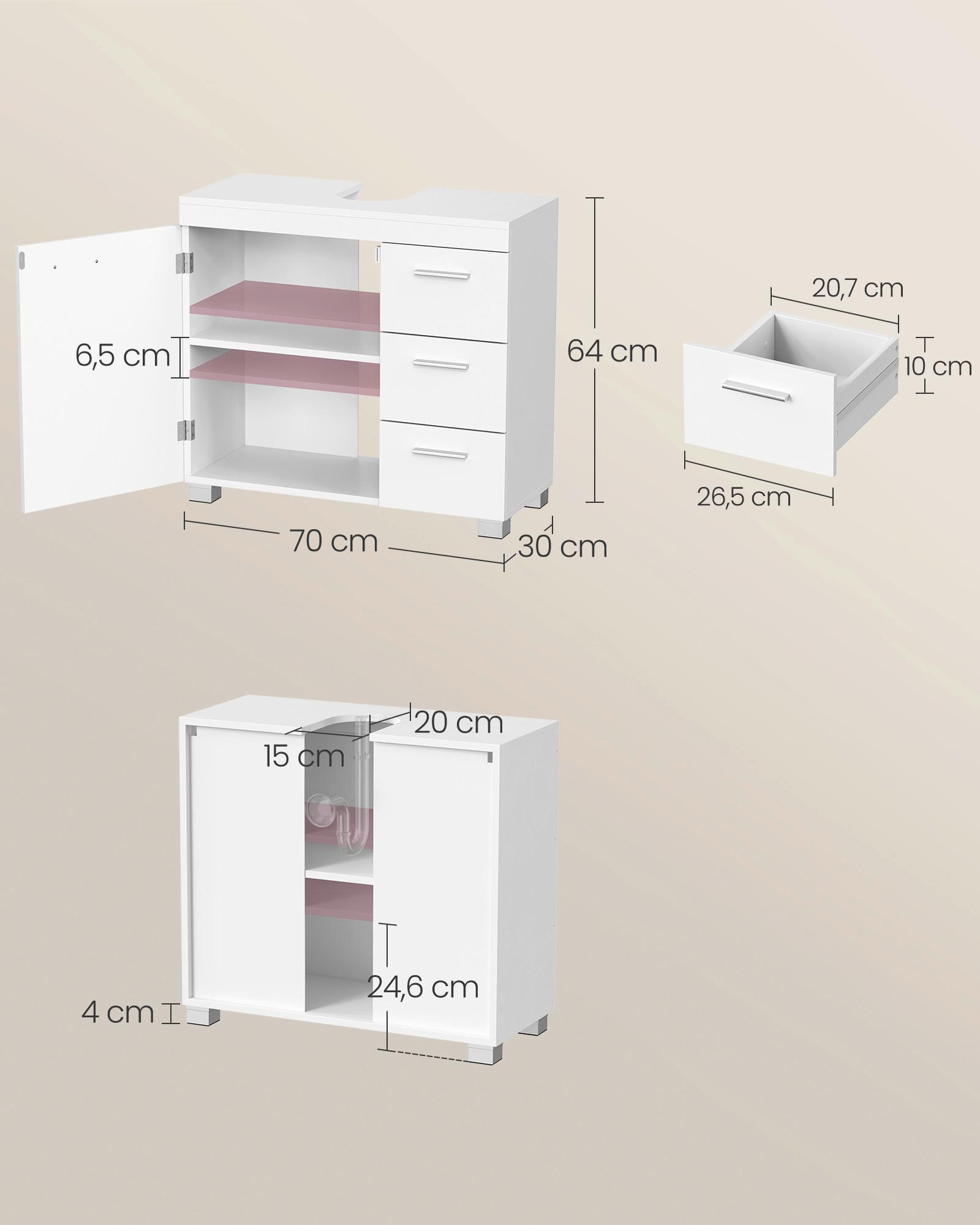 Waschbeckenunterschrank Bbk503w10v2 - Weiß/Grau, Trend, Holzwerkstoff (70/64/30cm) - MID.YOU