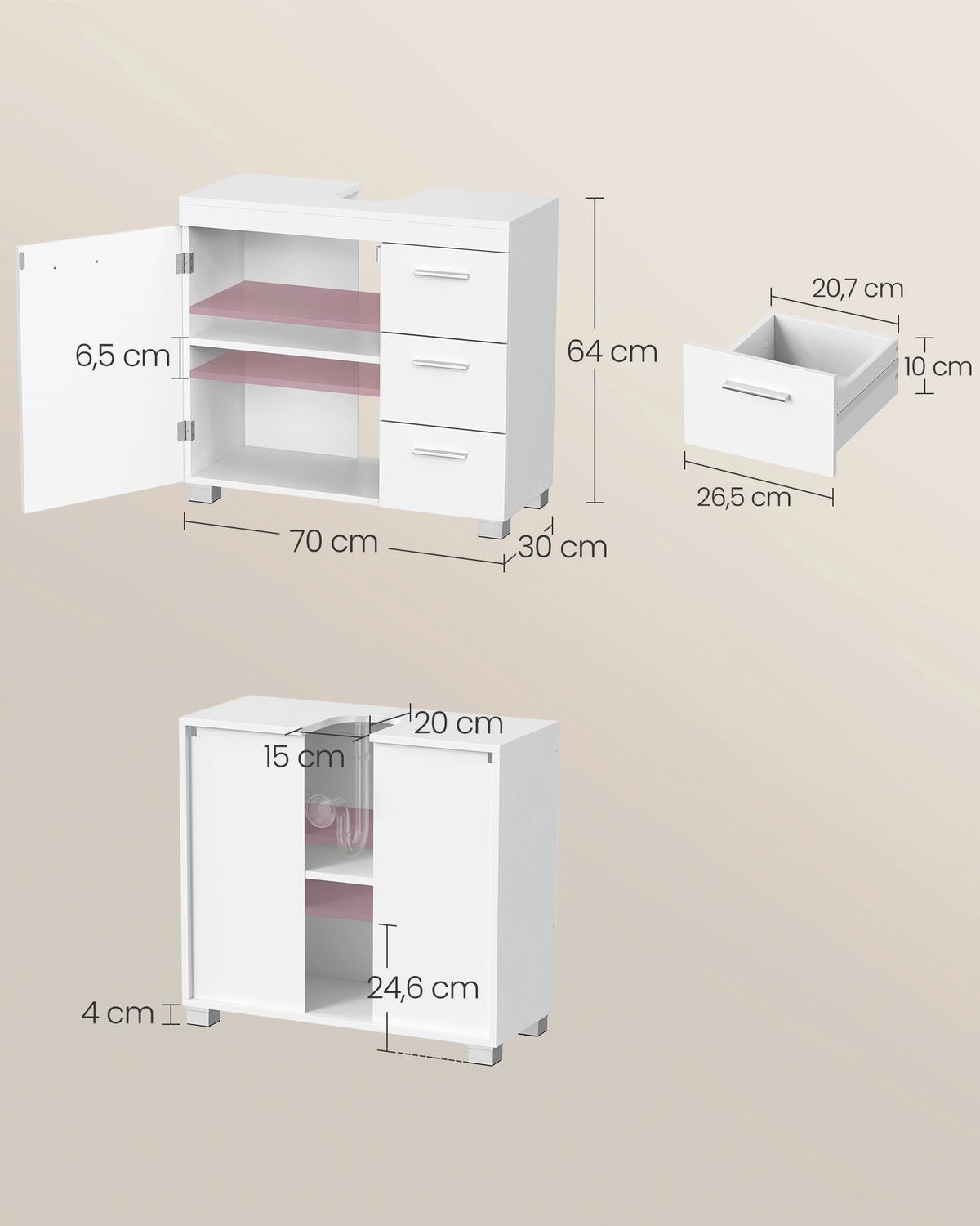 Waschbeckenunterschrank Bbk503w10v2 - Weiß/Grau, Trend, Holzwerkstoff (70/64/30cm) - MID.YOU