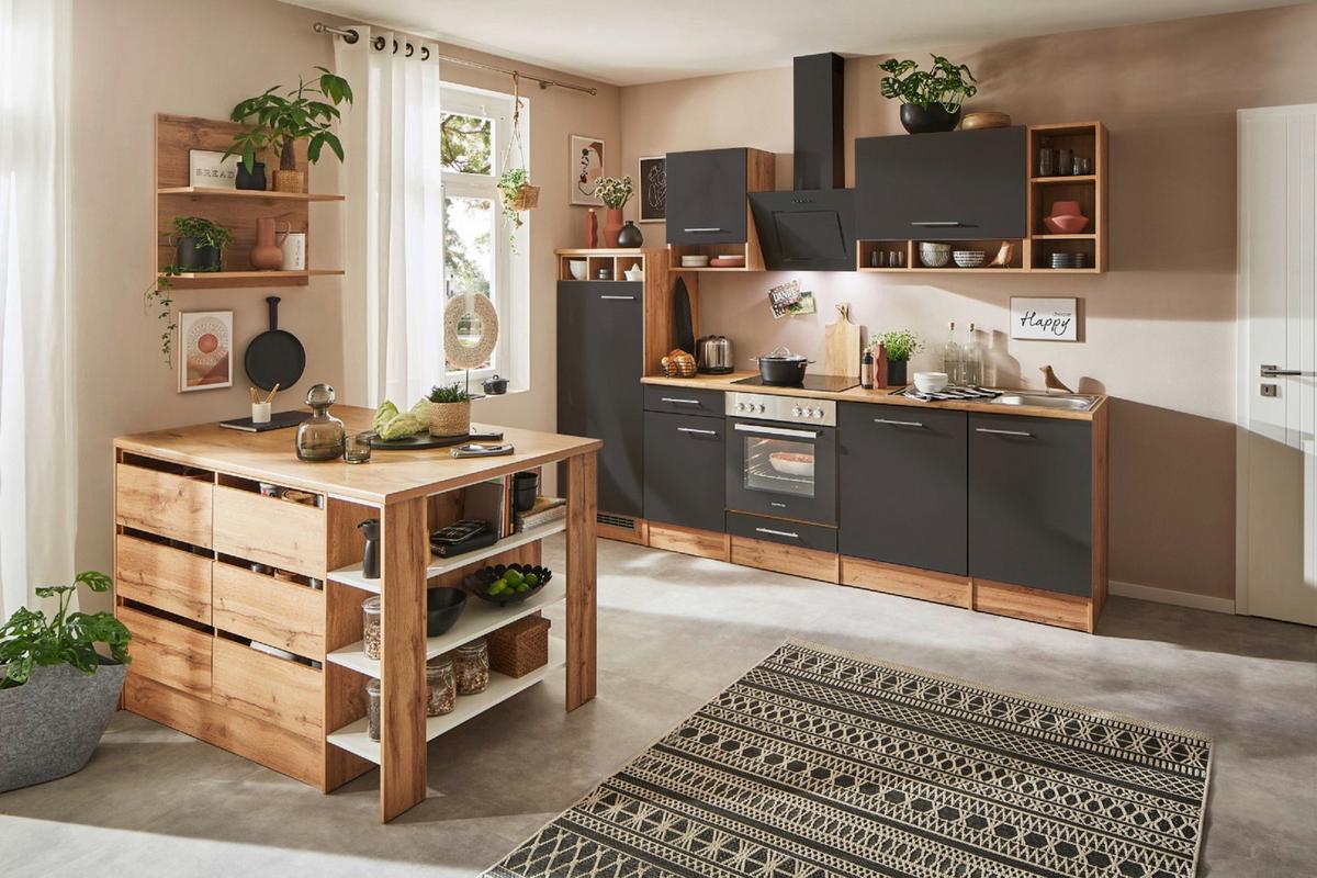 Küchenblock Hilde Küchenzeile 280 cm - Wildeiche/Grau, Design, Holzwerkstoff (280-150cm) - Respekta