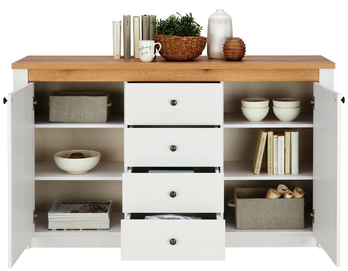 Kommode Rovigio Weiß, Eiche-/Lärche Dekor B: 155 cm - Eichefarben/Lärchefarben, Basics, Holzwerkstoff (155/90,5/42,5cm) - Landscape
