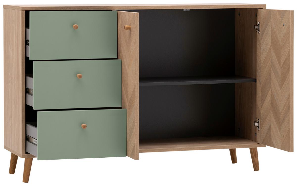 Sideboard Visby Grün/Eichefarben B: 109cm - Eichefarben/Grün, Design, Holzwerkstoff (109/73,9/33,05cm) - MID.YOU