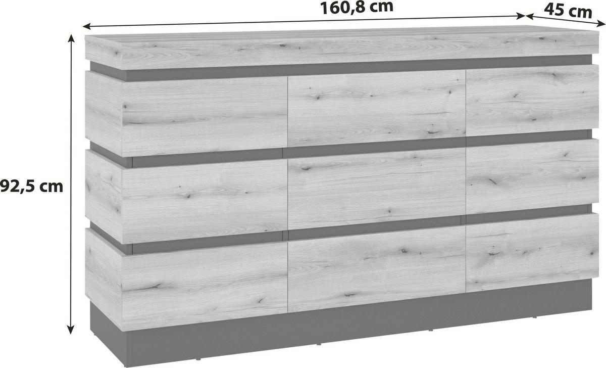 Sideboard Corte Grau/eiche Dekor B: 160,8 Cm - Eichefarben/Grau, Trend, Holzwerkstoff (160,8/92,5/45cm)