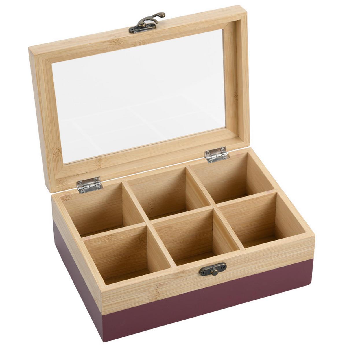 Teebox Eichefarben, Beere L: 21,5 cm - Eichefarben/Beere, Basics (21,5/15/8,5cm) - Kesper