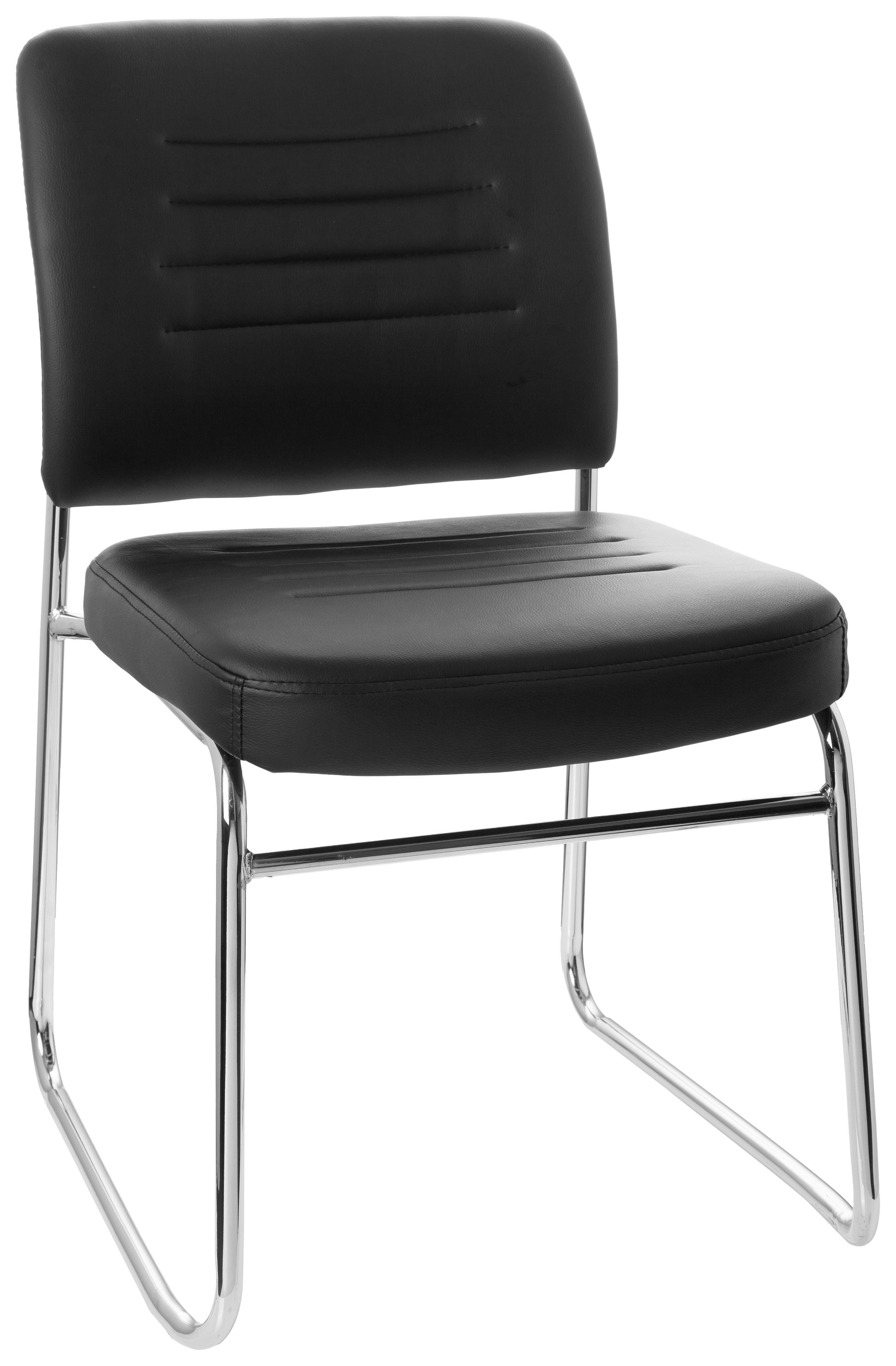 Besucherstuhl Tonso Lederlook Schwarz/Chromfarben Bis 110 Kg - Chromfarben/Schwarz, MODERN, Textil/Metall (47/85/51cm) - MID.YOU
