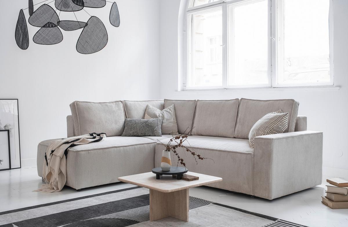 Sedačka Oliver, levá, béžová barva - černá/béžová, Design, textil/plast (194/247cm) - MID.YOU