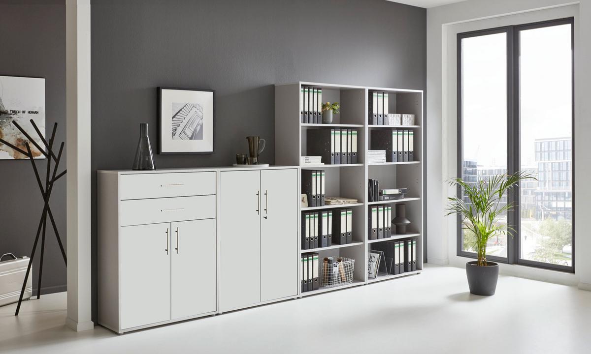 Aktenschrank Office Edition Grau/weiß, B: 337,6 Cm - Weiß/Grau, MODERN, Holzwerkstoff (337,6/185,6/33cm) - MID.YOU