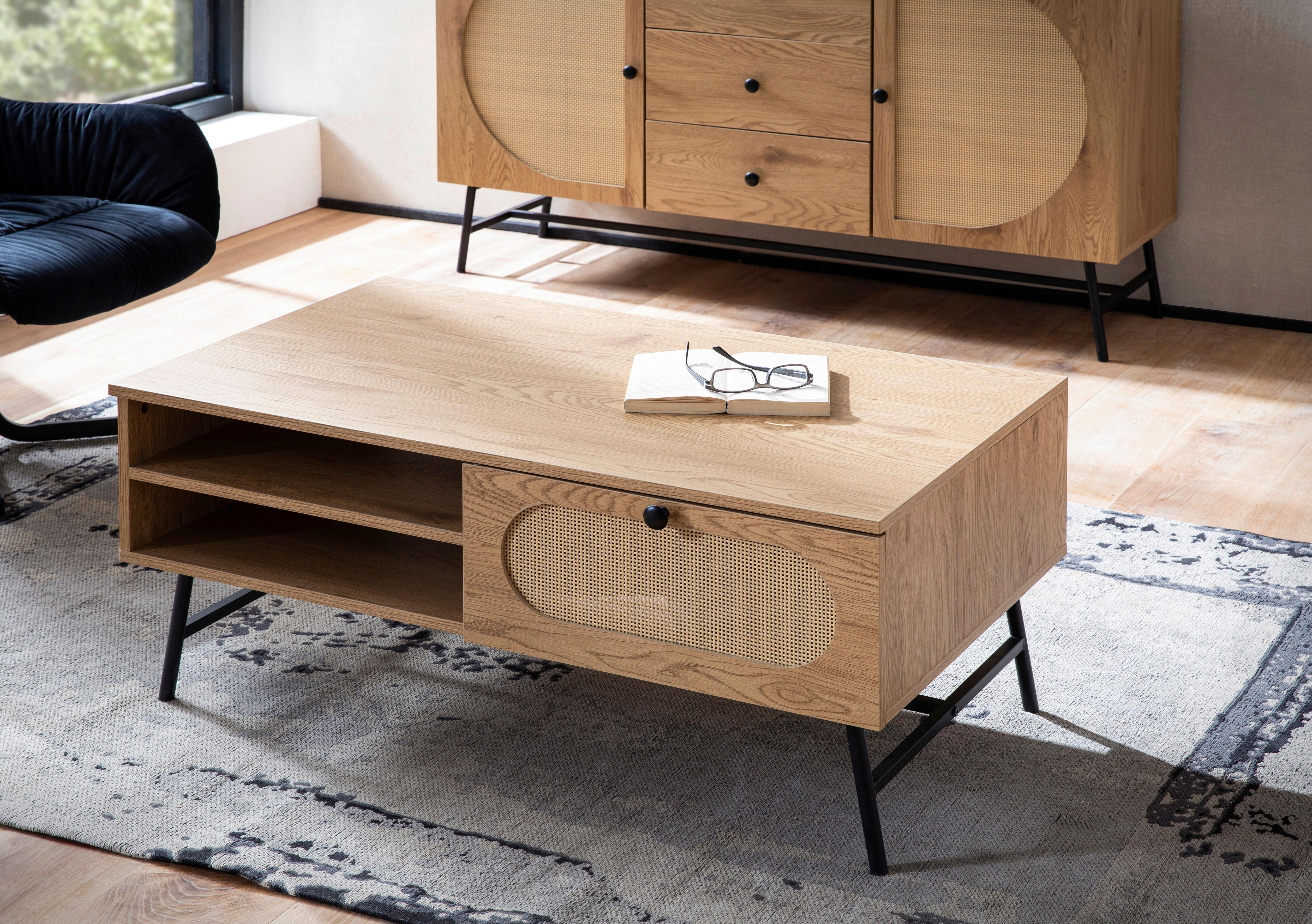 Couchtisch Schwarz L: 100 cm - Eichefarben/Schwarz, Design, Holzwerkstoff/Metall (100/60/45cm) - MID.YOU
