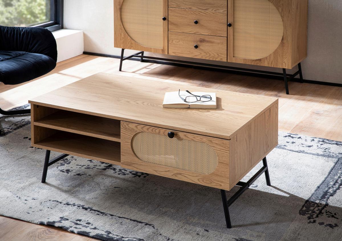 Couchtisch Schwarz L: 100 Cm - Eichefarben/Schwarz, Design, Holzwerkstoff/Metall (100/60/45cm) - MID.YOU