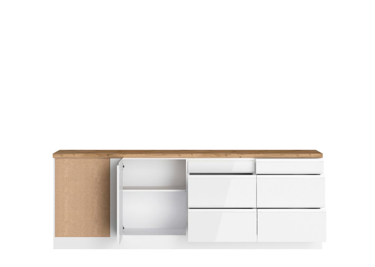 Eckküche Monza ohne Geräte 300x240 cm Weiß/Eiche Dekor - Weiß Hochglanz/Eiche Wotan, LIFESTYLE, Holzwerkstoff (300/240cm) - Held