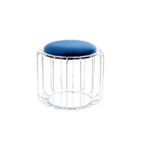 Beistelltisch/pouf 2 In 1 Comfortable Silber/dunkelblau - Silberfarben/Dunkelblau, Basics, Glas/Holzwerkstoff (50/50/45cm) - Kayoom