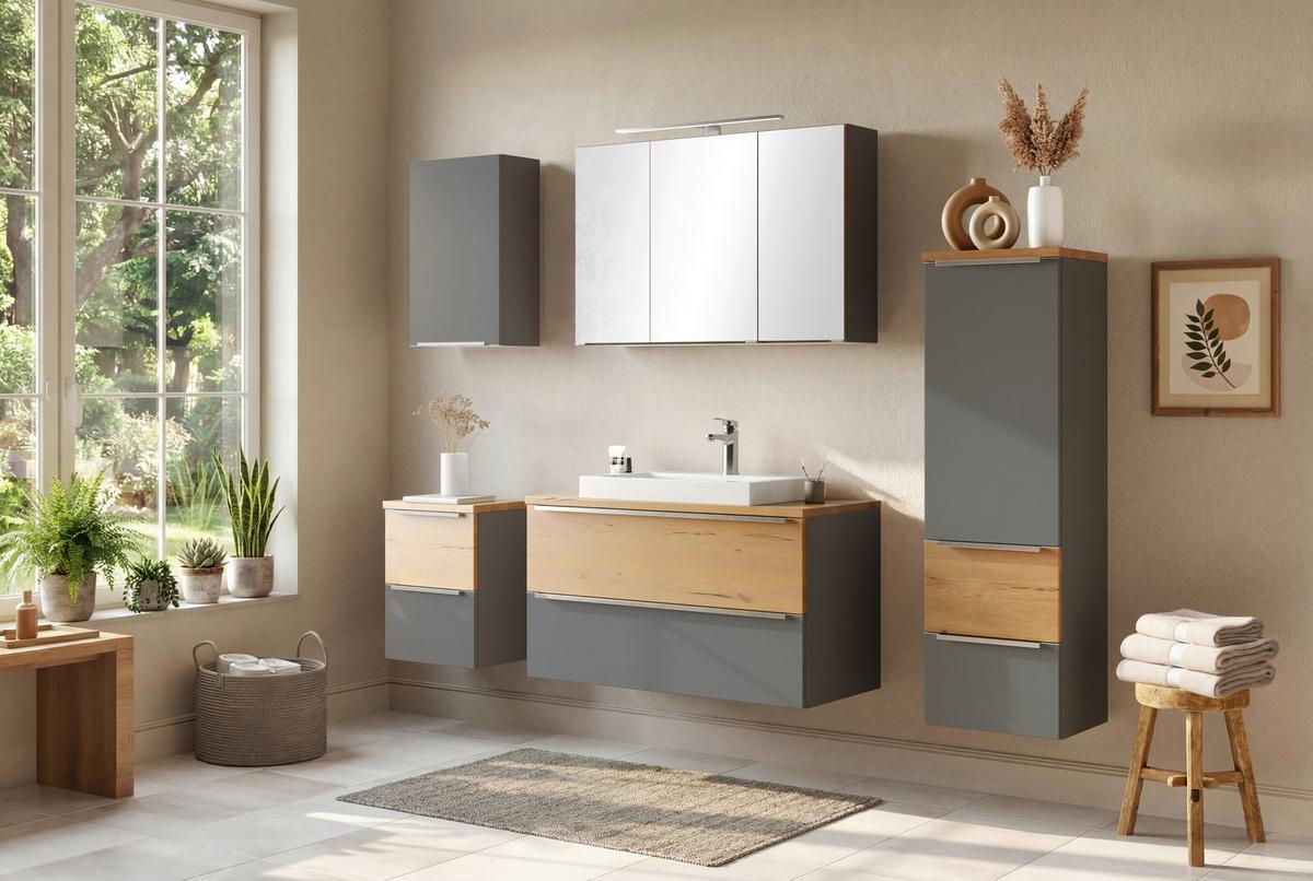 SPIEGELSCHRANK Verona Grau B: 100cm - Wildeiche/Grau, Trend, Glas/Holzwerkstoff (100/64/20cm) - Held