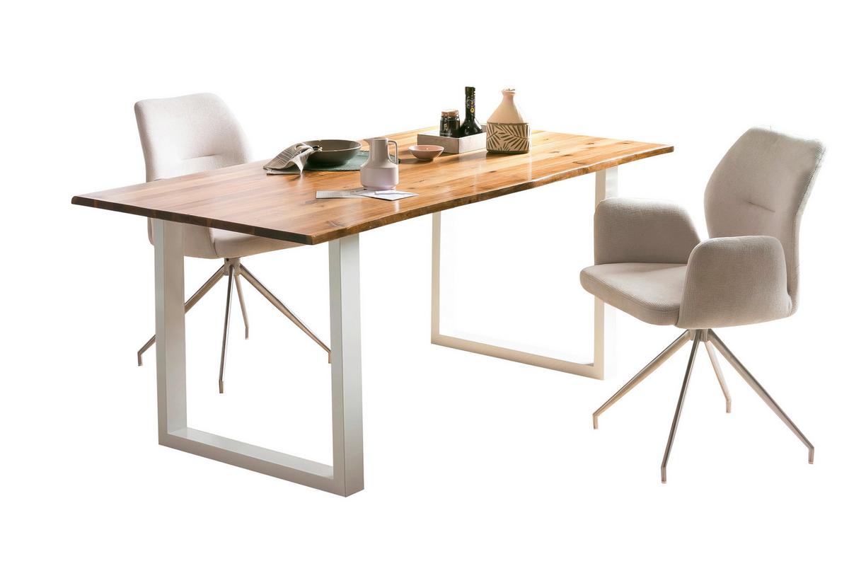 Esstisch 160x90 Akazie Massiv/weiß - Weiß/Naturfarben, MODERN, Holz/Metall (160/90/75cm) - Livetastic
