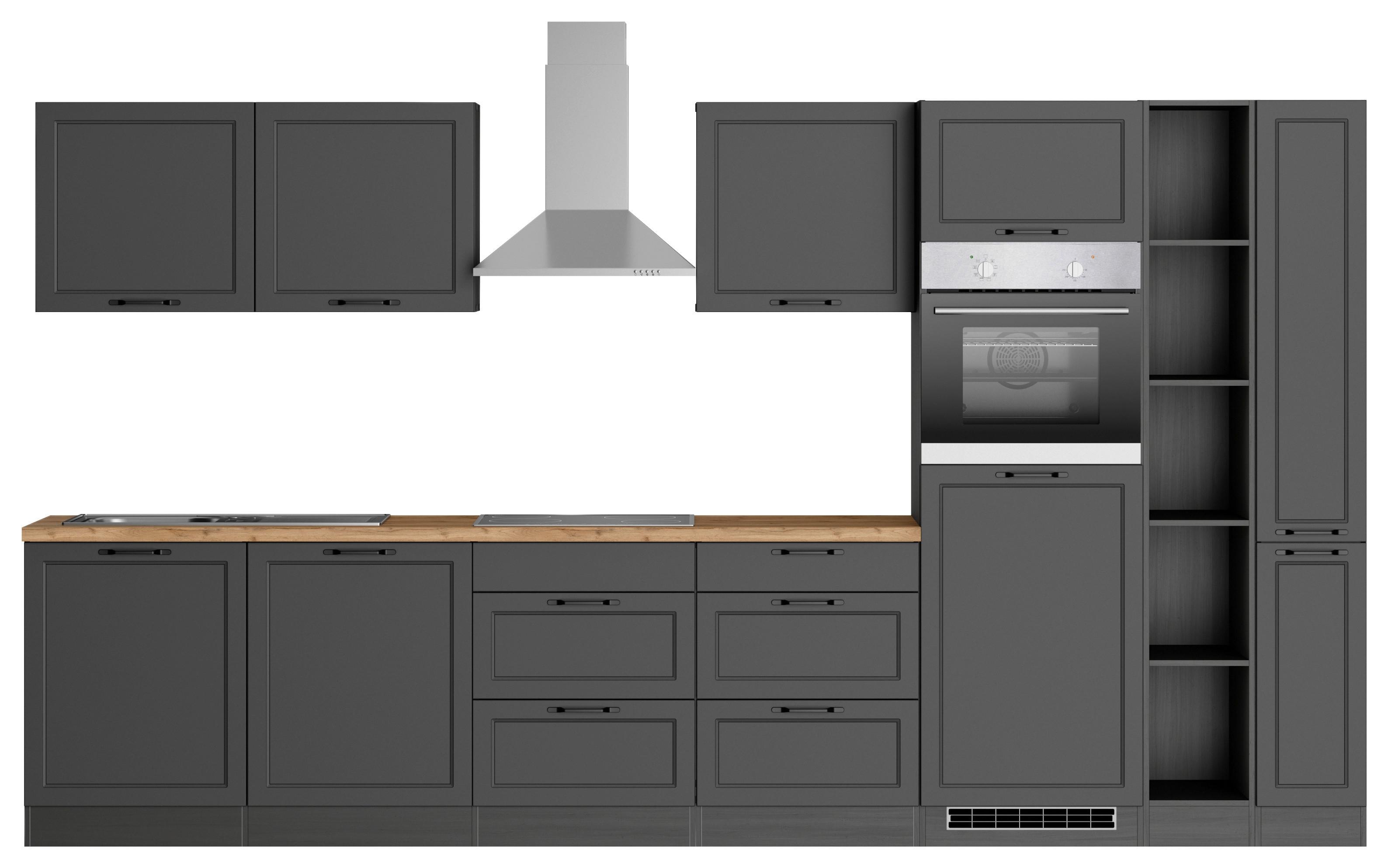 Küchenzeile Meran mit Geräten B: 360 cm Grau/Eiche Dekor - Eiche Wotan/Grau, LIFESTYLE, Holzwerkstoff (360cm) - Held