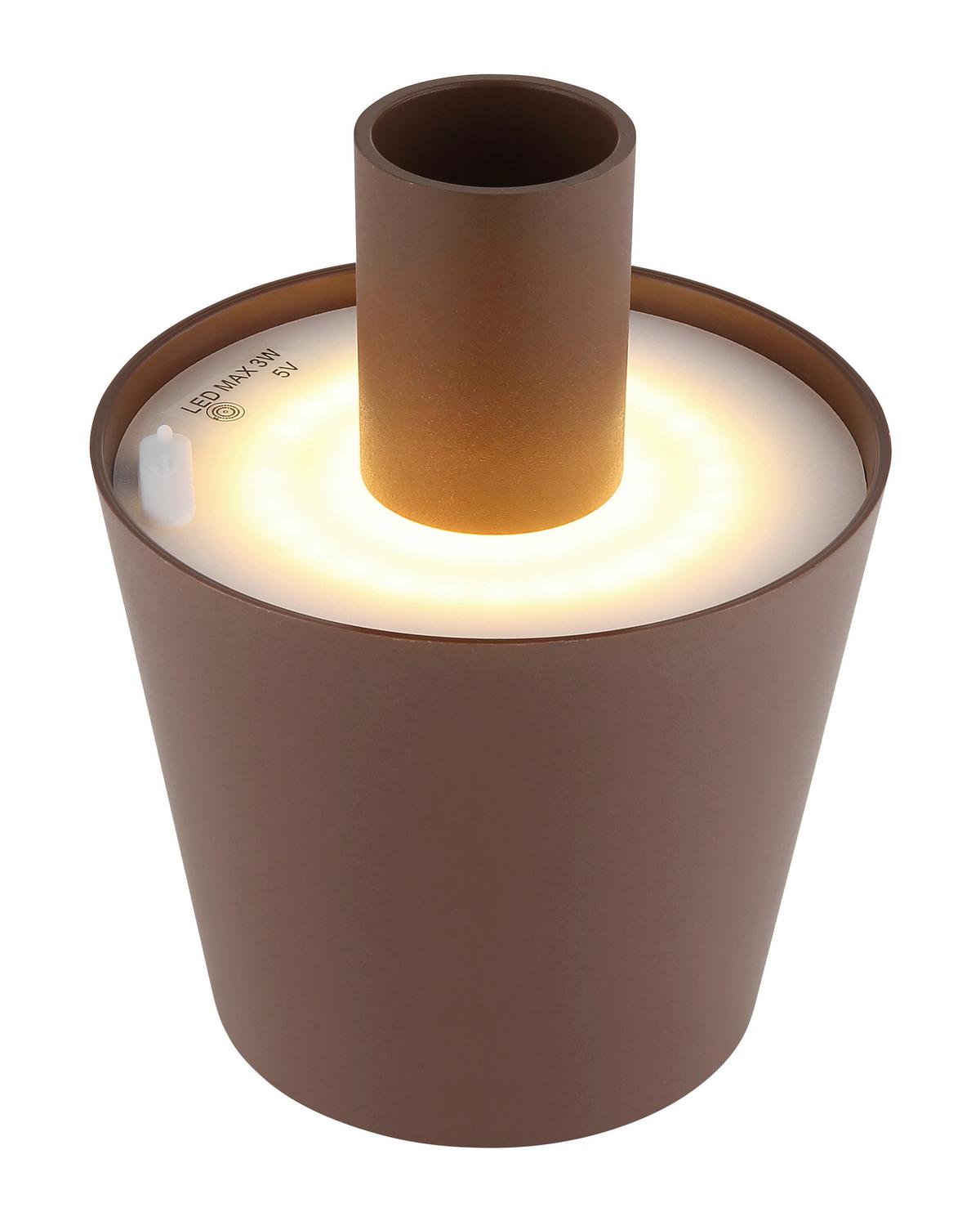 Akku-tischleuchte 58438brs Für Flaschen 3cm - Weiß/Braun, Trend, Kunststoff/Metall (10,6/13cm) - Globo
