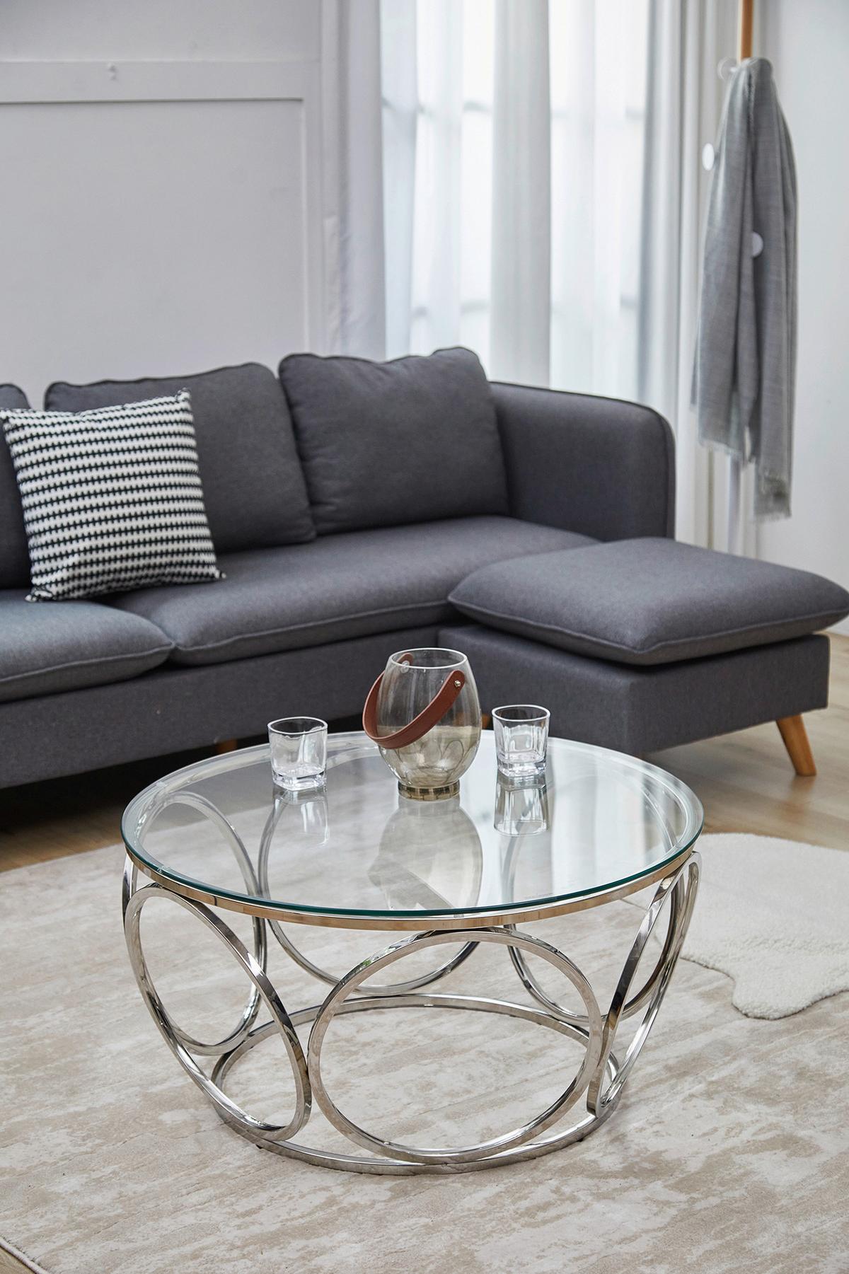Couchtisch Silberfarben D: 80 Cm - Klar/Silberfarben, Design, Glas/Metall (80/80/40cm) - Livetastic