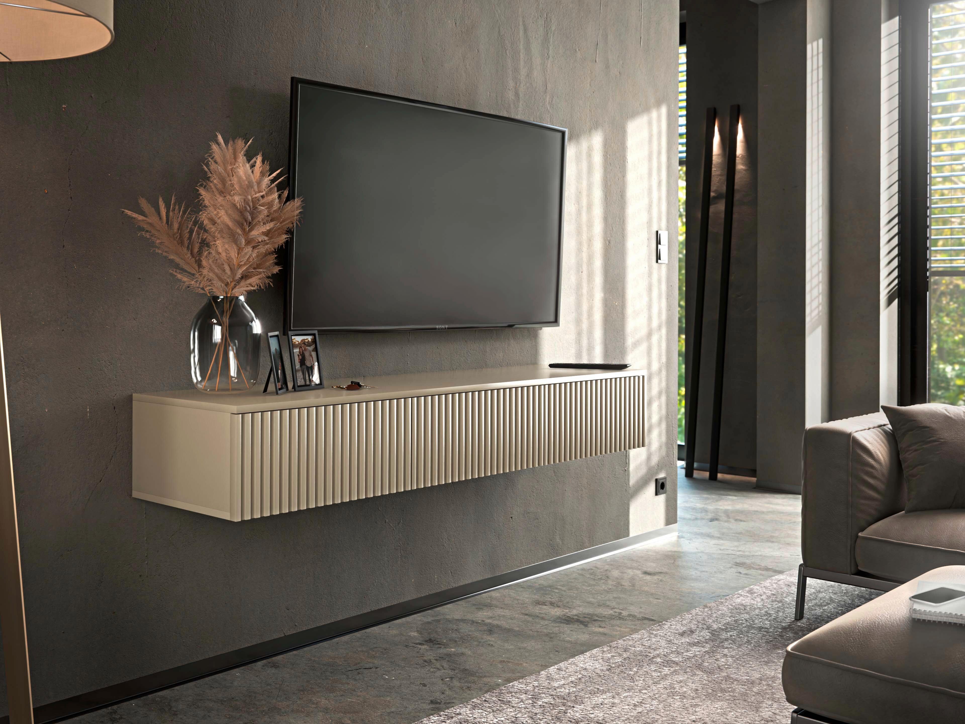 KOMODA POD TELEVIZI LANAI - kašmírová, Moderní, kompozitní dřevo (150/25/40cm)