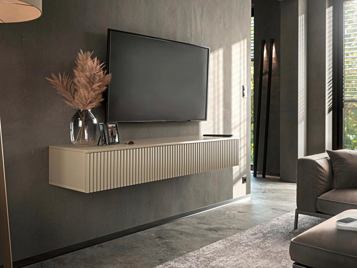 KOMODA POD TELEVIZI LANAI - kašmírová, Moderní, kompozitní dřevo (150/25/40cm)