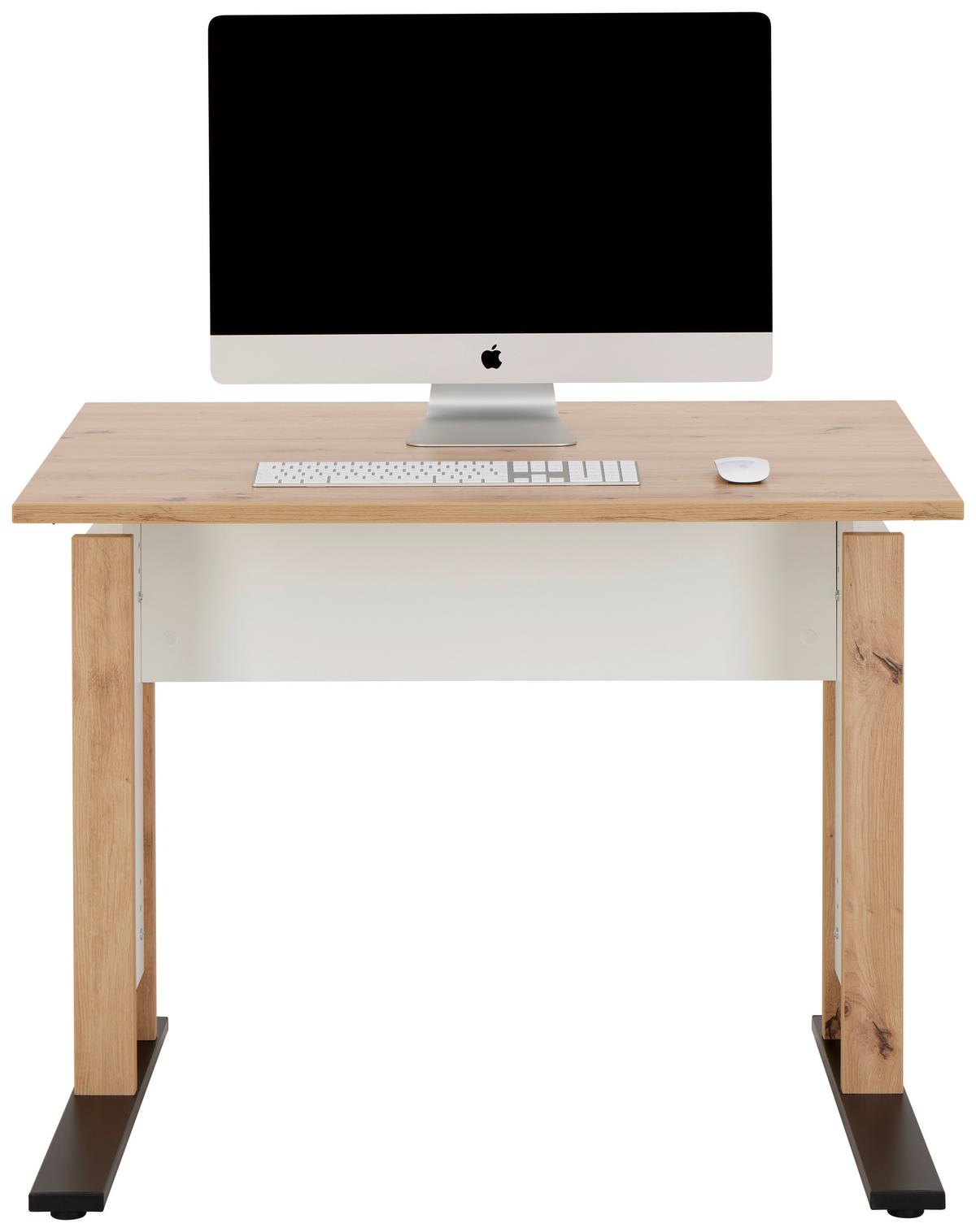 Schreibtisch mit Kabeldurchlass B:100cm H:71,5-80cm Kontor K9 - Schwarz/Weiß, MODERN, Holzwerkstoff/Metall (100/71,5-80/80cm)