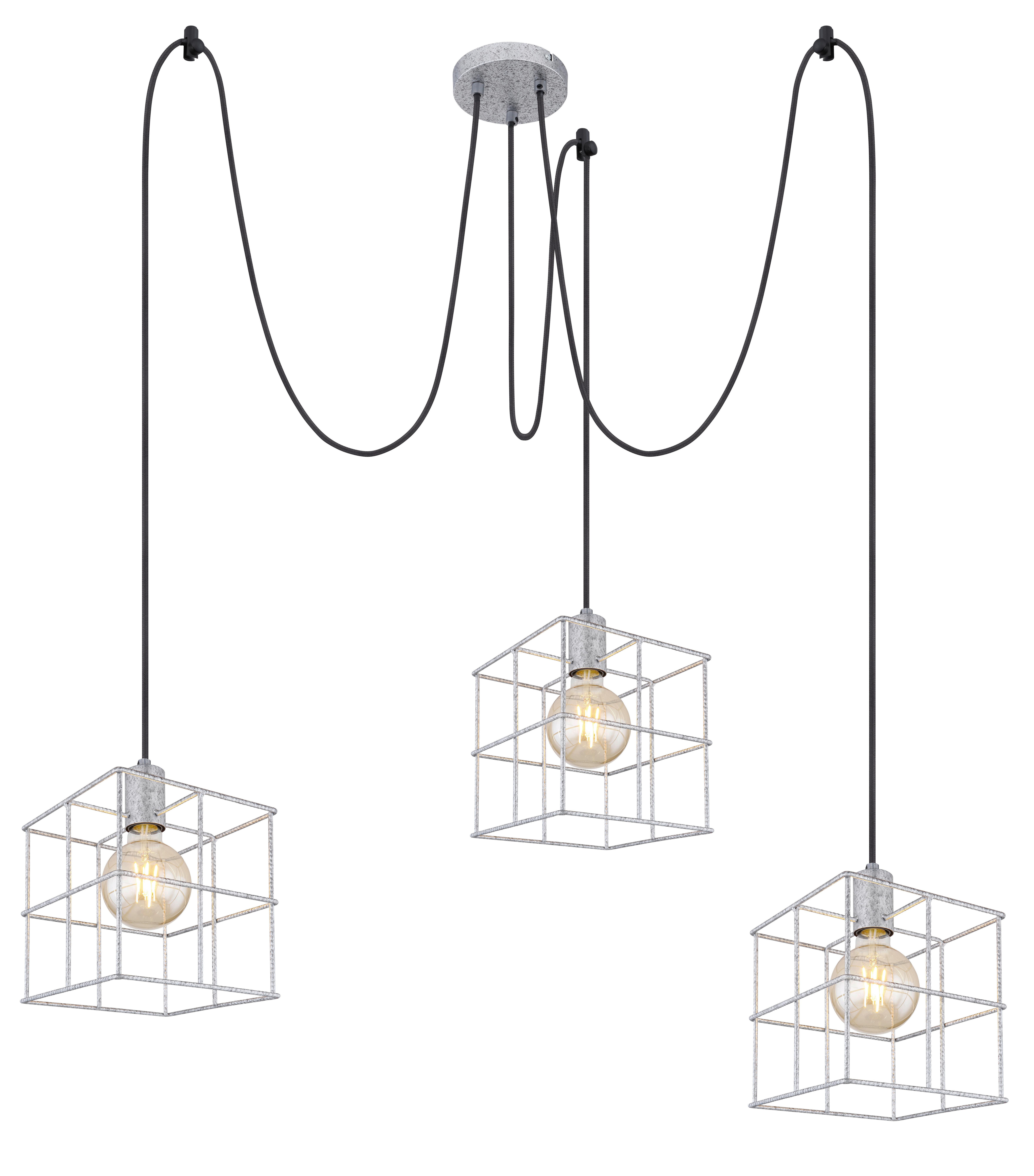 Hängeleuchte H: 300 cm 3-Flammig - Zinkfarben, Design, Metall (20/300cm) - Globo
