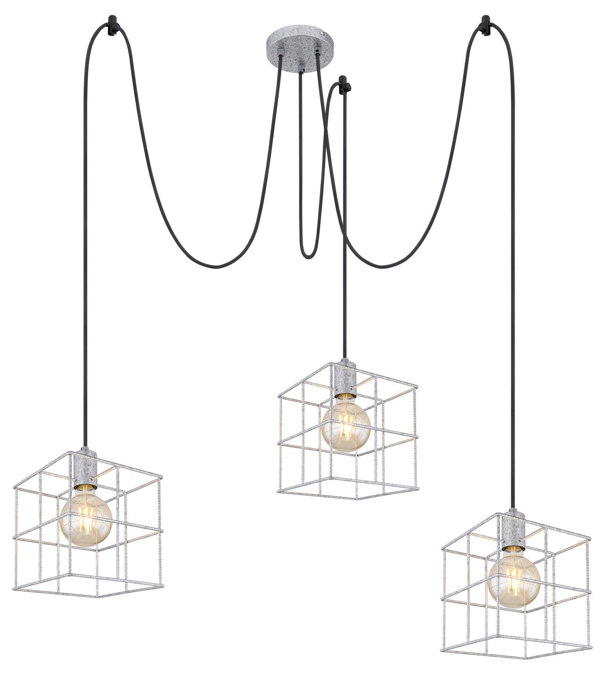 Hängeleuchte H: 300 cm 3-Flammig - Zinkfarben, Design, Metall (20/300cm) - Globo